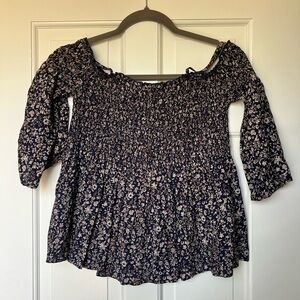 Floral Off-Shoulder Women's Top Navy Blue Floral